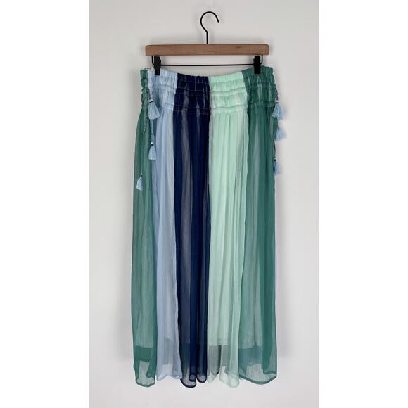 Neiman Marcus Pull On Colorblock Striped Maxi Skirt Womens Size Large Blue Crepe - Picture 1 of 10